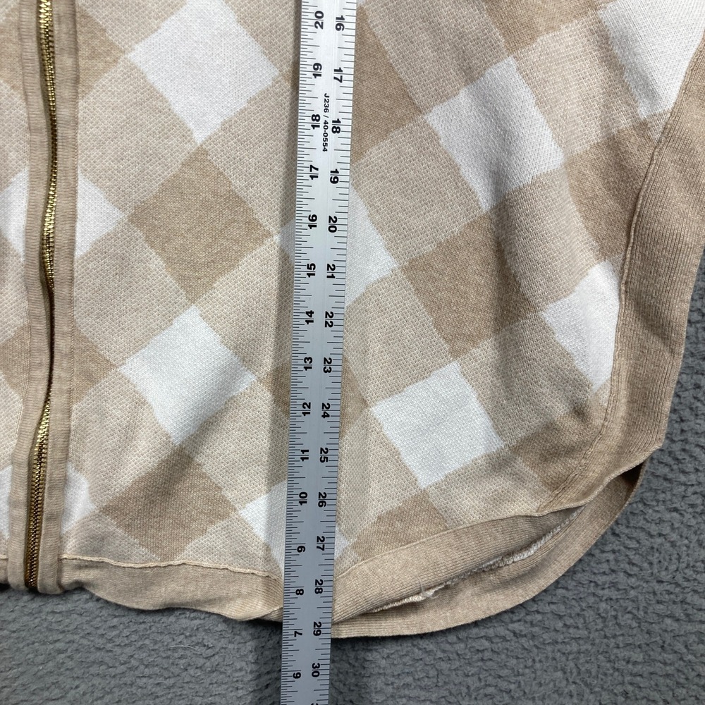 Anne Klein Poncho Sweater Womens XL Beige Plaid Zip Front Cotton Knit Cape - Picture 2 of 8
